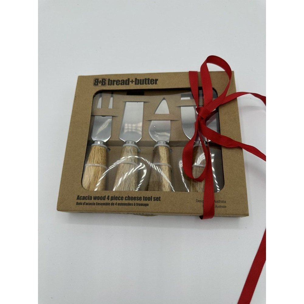 Bread And‎ Butter Brand Acacia Wood 4 Piece Cheese Tool Set New